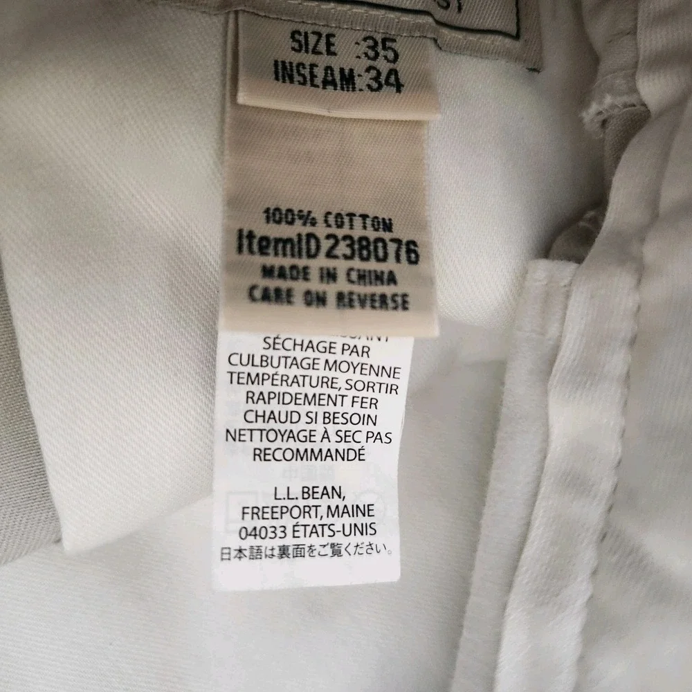 L.L. Bean Mens 35x34 Beige Khaki Pleated Straight Leg‎ Pants Wrinkle Free Office